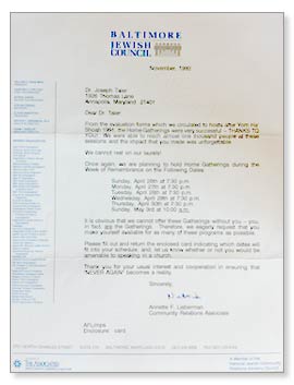 Annette F. Lieberman Letter